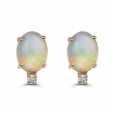 Birthstone 14K Rose Gold Opal Nude Diamond 0.64 cts Earrings - Image 1 of 4