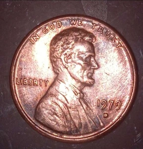 1979d Penny Cent-REPUNCHED MINT MARK,  REVERSE DIE CRACK FROM TOP TO BOTTOM, DDR - Picture 1 of 2