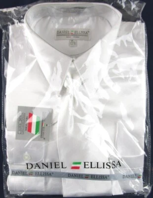 NWT Daniel Ellissa Men's Shiny White Satin Dress Shirt & Tie Set, 15.5 (34/35) - Image 1 of 2