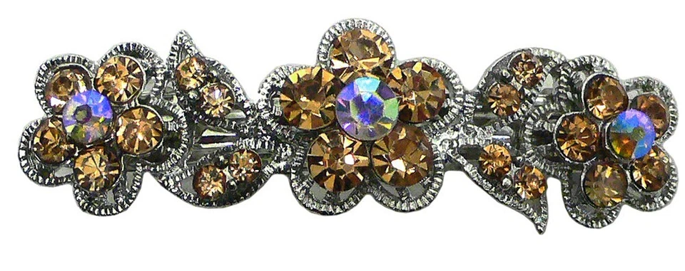 Bella Flower Barrette Hair Clip w. French Clasp Sparkly Stones U86250-1338 - Image 1 of 2