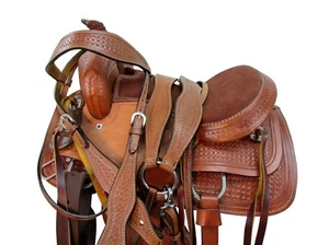 SILLA WESTERN USADA CABALLO PLACER NIÑOS SENDERO CUERO PLACER CUERDA TACHUELA 12 13 - Imagen 1 de 10