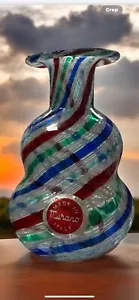Vintage Murano Campanella silber Regenbogen Wirbel Vase Flasche mit Etikett Italien grün blau - Bild 1 von 7