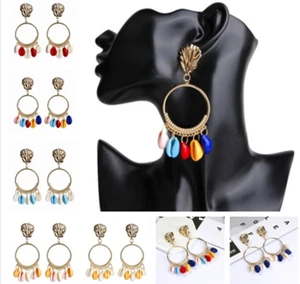 Women Boho Geometric Circle Colour Shell Drop Dangle Earrings Fashion Jewelry - Picture 1 of 7