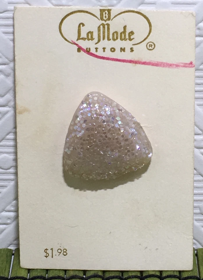 Vintage La Mode Beige Glitter Triangle Glass Shank Buttons 7/8" #919 France - Image 1 of 3