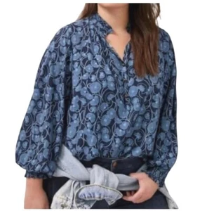 Anthropologie Maeve Collette Peasant Floral Black-Blue Blouse Small Long Sleeve - Picture 1 of 12