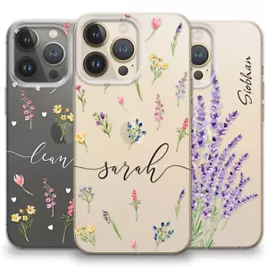 Handyhülle für iPhone 13 Pro 12 Mini 11 XS XR SE Klar Personalisiert Name Blumen - Bild 1 von 18