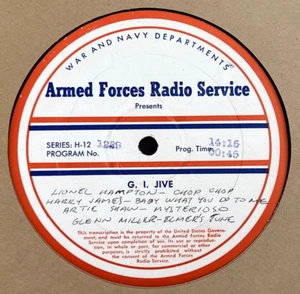 GI JIVE 16" RADIO SHOW TRANSCRIPTION DISC GLENN MILLER HARRY JAMES WOODY HERMAN - Picture 1 of 4
