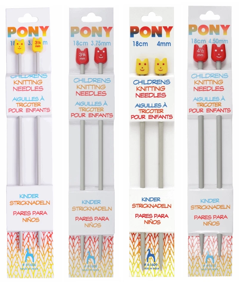 Pony Children's Knitting Needles Aluminium Knit Pins Short 18cm x 3.25mm - 4.5mm