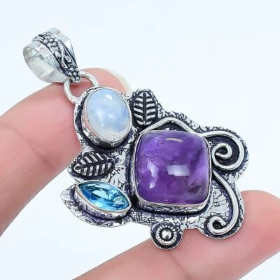 Africano Ametista, Arcobaleno Luna Argento Ciondolo Gioielli 2.1 " PRJ17438 - Immagine 1 di 3