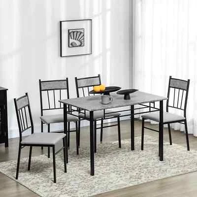 Modern Dining Table and Chairs Set 4 Chairs Space Saving Grey Marble Effect Set - Image 1 of 4