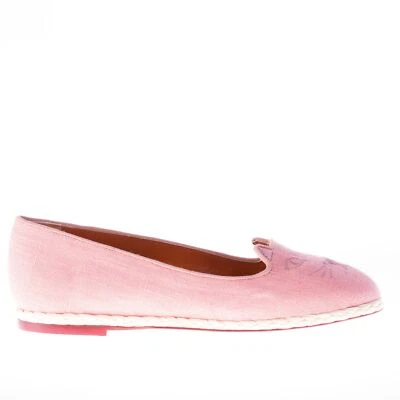 CHARLOTTE OLYMPIA women shoes pink linen Capri Cats espadrillas flat Kitty face - Image 1 of 4