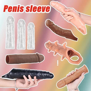 Penis Extender Cock Enlarger Girth Enhancer Realistic Penis Sleeve - 5/7/9/10.6" - Picture 1 of 46