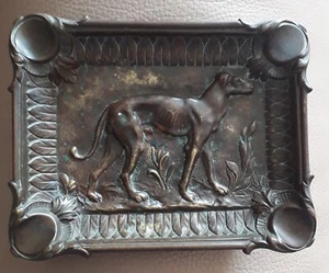 FRENCH DEPOSE BRONZED BRASS GREYHOUND DISH ASHTRAY - Picture 1 of 4