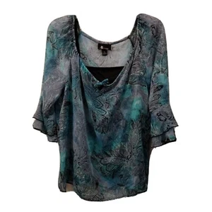 Blusa Top Mujer AB Studios Talla L Azul Negra Transparente Capas Cuello Atado Manga Campana - Imagen 1 de 9