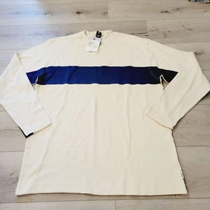 Levis Mens Long Sleeve Blue Navy Stripe & Cream Cotton Sweater Sz Lg - Picture 1 of 5