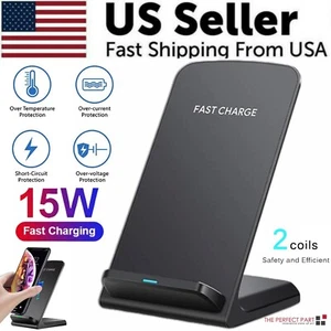 Qi Wireless Fast Charger Charging Pad Stand Dock For Samsung Galaxy iPhone Phone - Picture 1 of 21