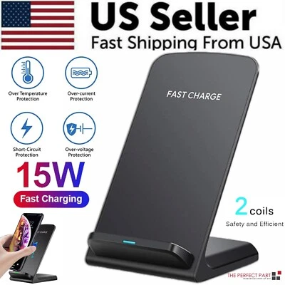 Wireless Fast Charger Charging Pad Stand Dock For Samsung Galaxy iPhone Phone - Image 1 of 4