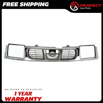 Conjunto de grade carcaça cromada com furos de farol para 1998-2000 Nissan Frontier - Imagem 1 de 4