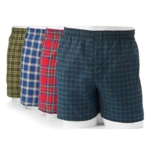 Hanes Men's Boxer Short 4-Pack Fly Wicking Cotton Polyester Blue Green Red Plaid - Picture 1 of 3