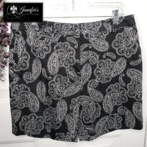Jones New York Black White Stretch Paisley Shorts Size 10 - Picture 1 of 6