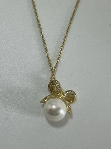 Gold Plated 925 Silver Chain With Faux Pearl Pendant - Picture 1 of 5