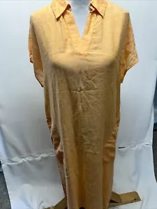 Tahari Women’s Large Orange Linen Blend Cap Sleeve Collared Sheer Maxi Dress - Picture 1 of 14