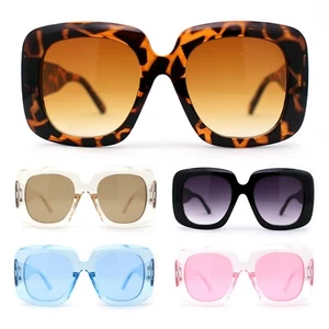 Womens Oversized Thick Plastic Mod Minimal Fashion Rectangle Sunglasses - Picture 1 of 21
