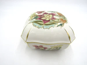Vintage ZSOLNAY Ungarn handbemalte Porzellan Schmuckschatulle floral Goldrand - Bild 1 von 10