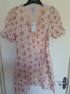 Women's Uk12-14 & Other Stories Wrap Mini Dress Linen Pink Floral - Picture 1 of 10