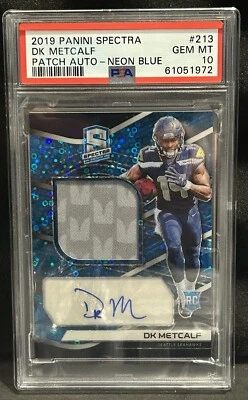 2019 PANINI SPECTRA PATCH AUTO-NEON BLUE DK METCALF ROOKIE RC 23/75 PSA 10 AUTO - Image 1 of 2