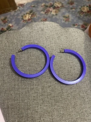 Purple Large Round Hoop Earrings Pierced Womens Jewelry 2" - Image 1 of 3