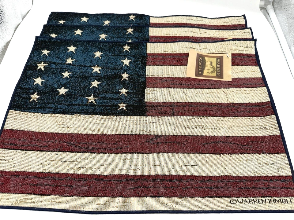 Warren Kimble Colonial Placemats Set of 3 American Flag Americana 18.5 X 13 - Image 1 of 4