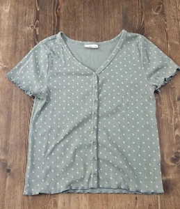 Gap Teen Girls Green Floral Ribbed Button Up Top Blouse Size 14-16 - Picture 1 of 5