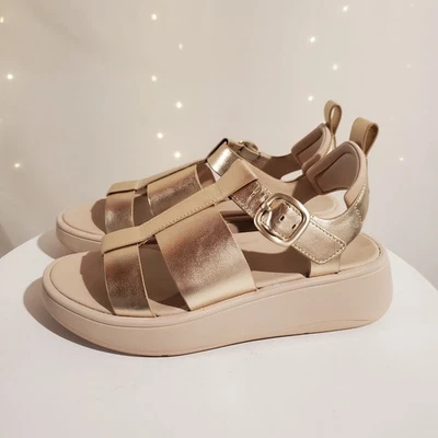 FitFlop NWOB F-Mode Metallic Gold Platform Fisherman Sandals Womens Size 6 Glam - Image 1 of 4