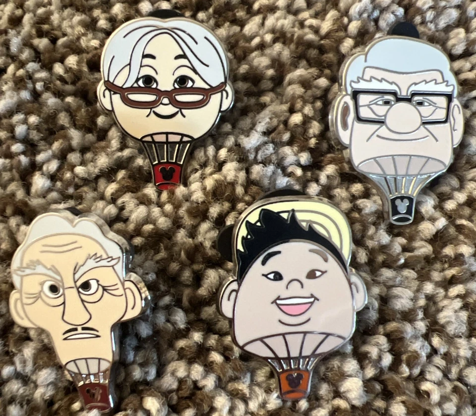 Rare Disney Pixar UP Hot Air Balloon 4 Pin Set 2014 Hidden Mickey Cast Lanyard  - Image 1 of 4