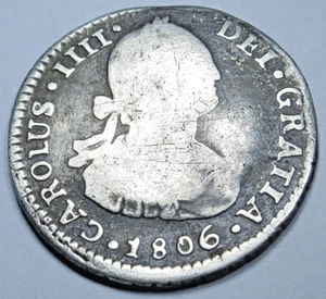 1806 Santiago Chile Spanish Silver 1 Reales Genuine Antique 1800's Colonial Coin - Picture 1 of 2