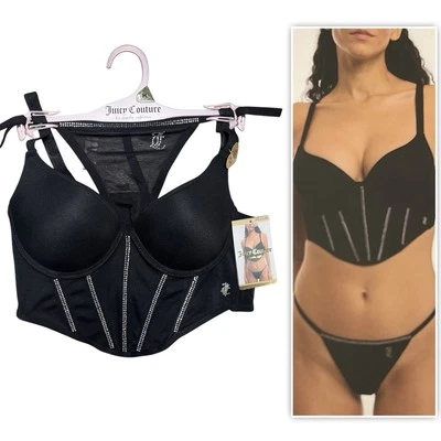 Sexy conjunto de corsé y tanga Juicy Couture pedrería negra mediana nuevo con etiquetas Foto 1 de 4