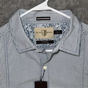 Black Brown 1826 Mens XXL/TTG Button Up Gingham Check Short Sleeve Roll Tab - Picture 1 of 9
