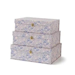 Blue and White Floral Cardboard Decorative Storage Boxes with Aviary Garden - Picture 1 of 7