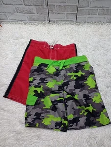 Lot Of 2 OP/Arizona Boys Swim Trunks Size M Red/Green - Picture 1 of 10