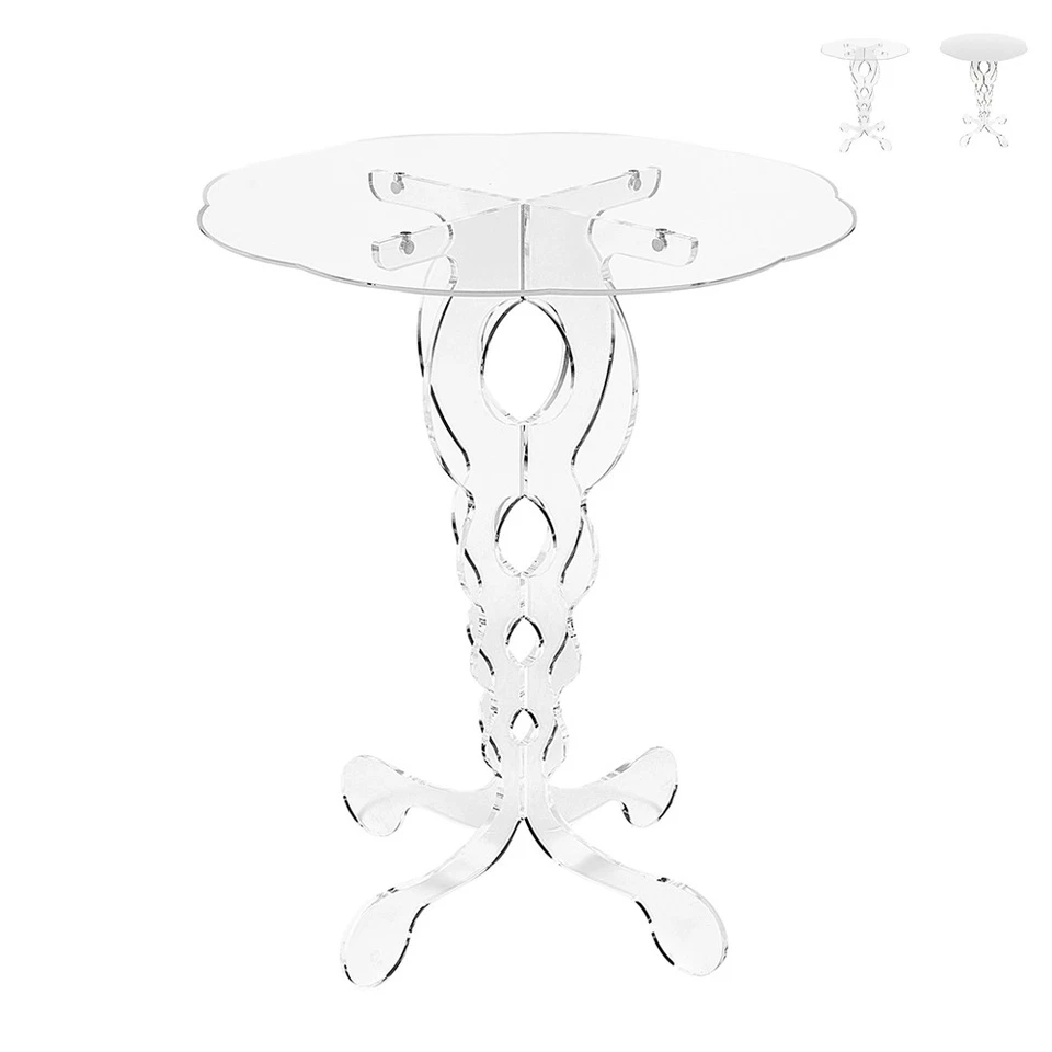 Mesa alta redonda 50cm para salón en plexiglás transparente Arabesco Medium - Imagen 1 de 1