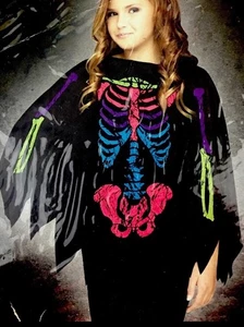 Morris Disfraces Niñas Nuevo Poncho Esqueleto Halloween Disfraz Rápido 4-14. FW90395C - Imagen 1 de 4