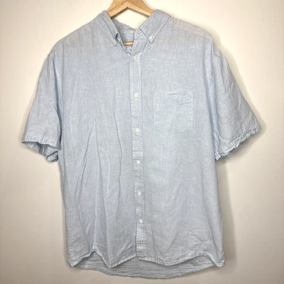 Onia Linen Button Down Shirt Men L Blue Seersucker Short Sleeve Striped Office - Image 1 of 4