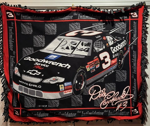 Vntg Dale Earnhardt #3 NASCAR The Intimidator Woven Tapestry Throw Blanket 42x50 Cover