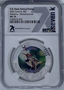 2021 Cook Islands Silver Alabama Yellowhammer $5 State Animal NGC MS 70 7k Metal - Picture 1 of 2