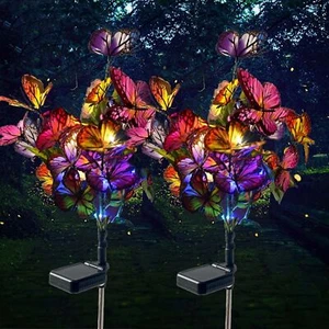 2X Solar Schmetterlinge Blume Lichter Garten Pfahl Weg LED Licht Dekor - Bild 1 von 9