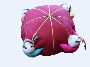 Vintage Oriental Round Fabric Pin Cushion w Four Dolls Collectible Sewing Tool - Picture 1 of 6