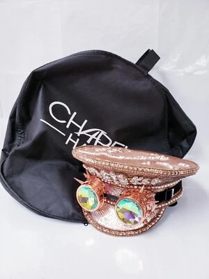 Rosa Rosa Festival Capitán Sombrero Negro Hombre Ardiente Capitán Sombrero Militar Rave Hat Foto 1 de 4