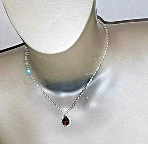 Vintage clear rhinestone and red rhinestone pendant necklace choker 8" long - Picture 1 of 2