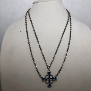 enamel cross made in italy silvertone goth Double Chain - Picture 1 of 5